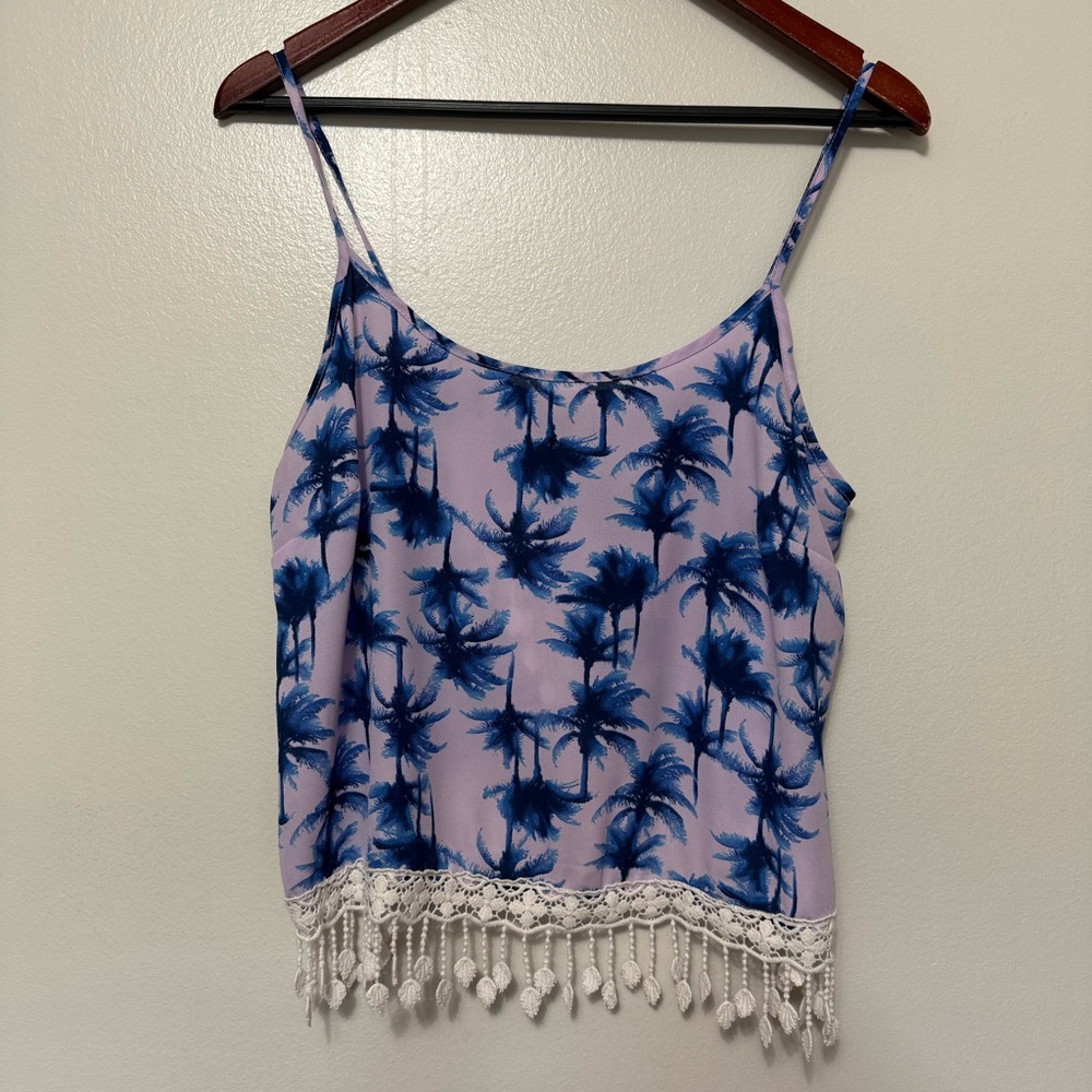 Charlotte Russe Babydoll Y2K Cami Womens Medium Crochet Fringe Hawaiian Tropical - Picture 9 of 9